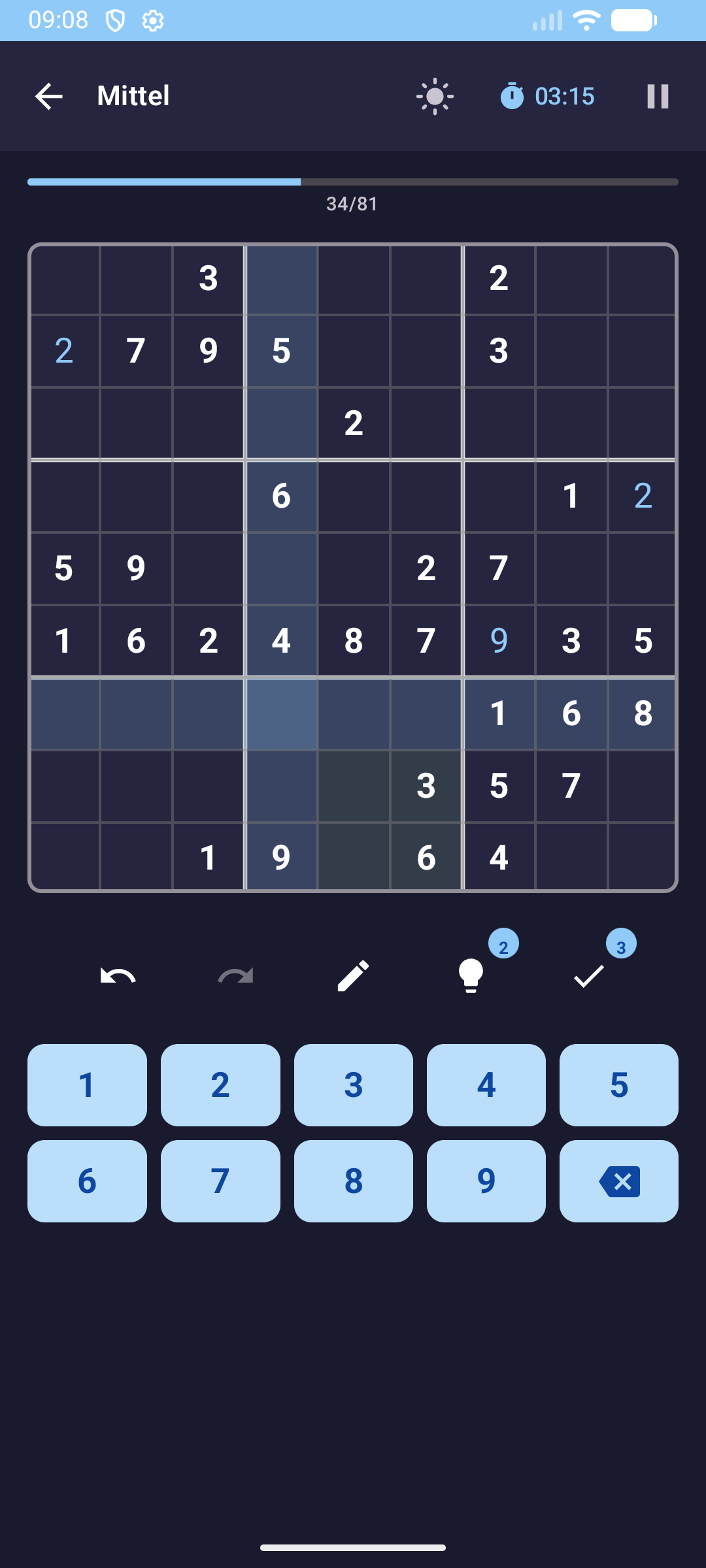 Spielfeld im Dunkelmodus